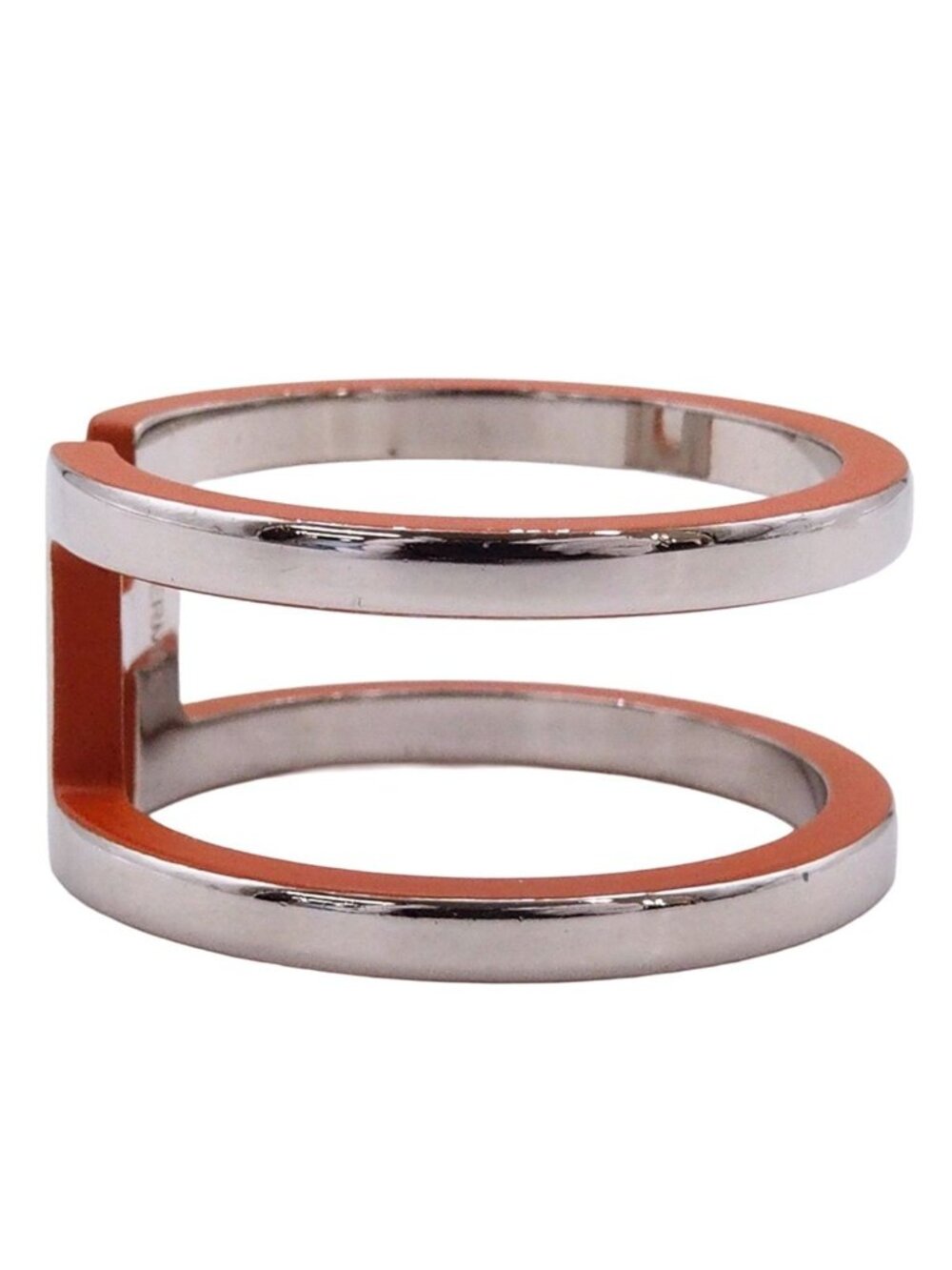 Hermes Anron Scarf Ring Silver Orange Metal - Picture 3 of 8